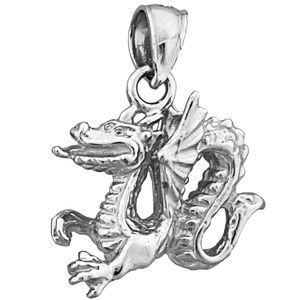 Rhodium Plated 925 Sterling Silver 3-D Mythical Winged Dragon Charm