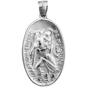 Rhodium Plated 925 Sterling Silver Oval Saint Christopher Be My Guide Medallion