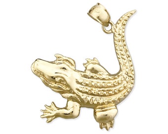 14K Gold Scaly Skin Crocodile Pendant