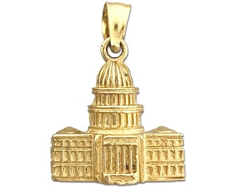 14K Gold 3D Washington DC US Capitol Building Charm