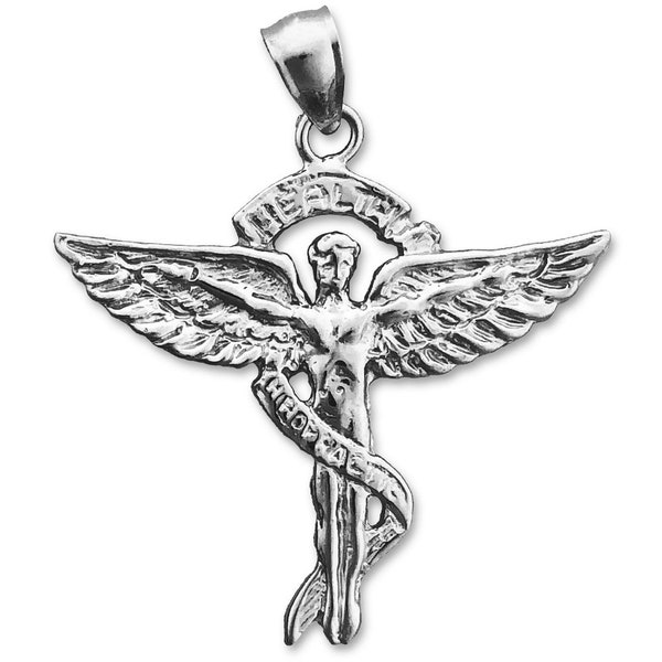 Rhodium Plated 925 Sterling Silver Health Chiropractic Caduceus Pendant