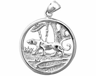 Rhodium Plated 925 Sterling Silver Jaguar Pendant Medallion