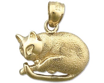 14K Gold Sleeping Cat Charm