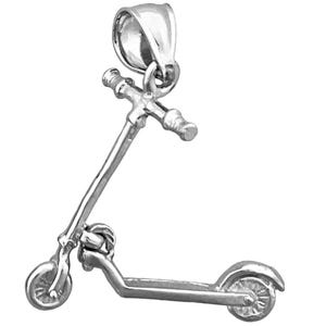 Rhodium Plated 925 Sterling Silver 3D Scooter Moveable Charm