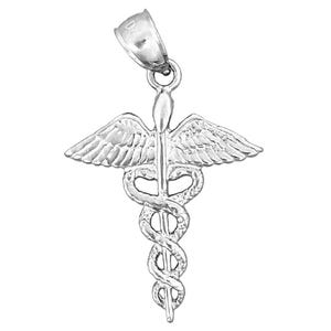 Rhodium Plated 925 Sterling Silver Caduceus Medical Pendant