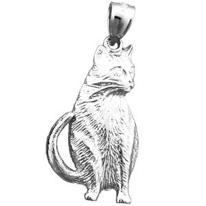 Rhodium Plated 925 Sterling Silver Cat Pendant
