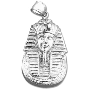 Rhodium Plated 925 Sterling Silver Egyptian Pharaoh King Tut Pendant