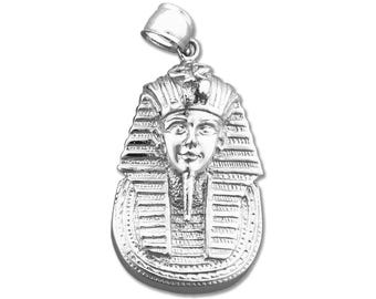 Rhodium Plated 925 Sterling Silver Egyptian Pharaoh King Tut Pendant
