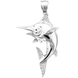 Rhodium Plated 925 Sterling Silver Blue Marlin Pendant