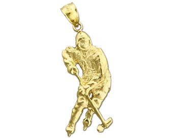 14K Gold Hockey Player Pendant