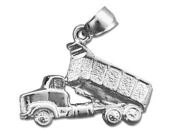 Rhodium Plated 925 Sterling Silver Dump Truck Charm