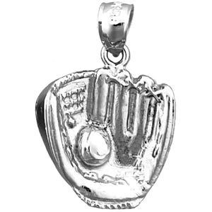 Rhodium Plated 925 Sterling Silver Baseball Mitt with Ball Pendant