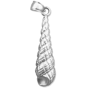 Rhodium Plated 925 Sterling Silver Gastropod Auger Mollusk Shell Pendant