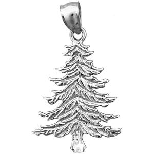 Rhodium Plated 925 Sterling Silver 22MM Christmas Tree Pendant