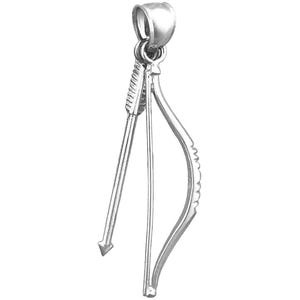 3D Pfeil und Bogen Anhänger aus rhodiniertem 925er Silber