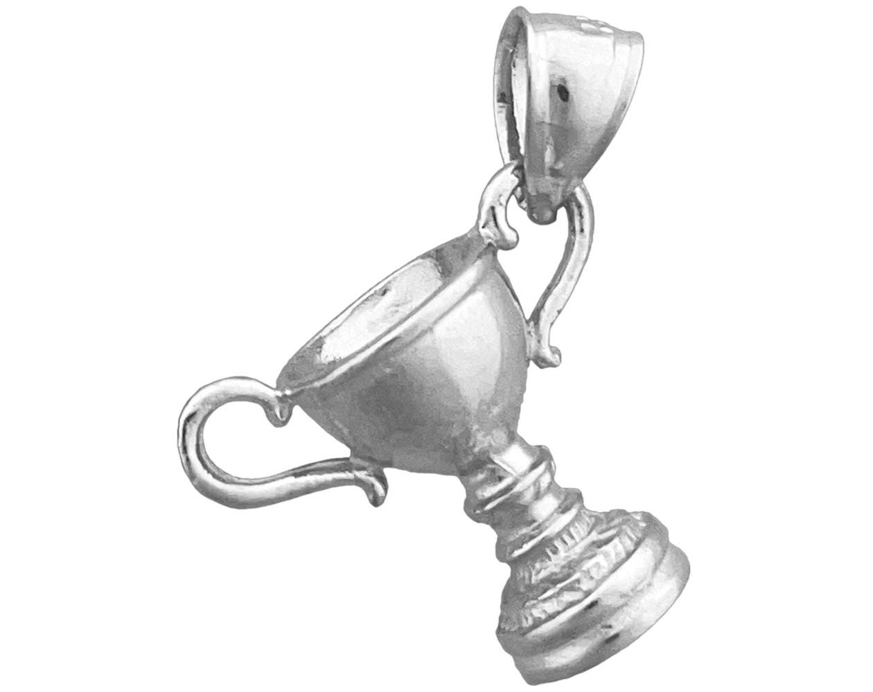 Rhodium Plated 925 Sterling Silver 3D Champion Trophy Charm