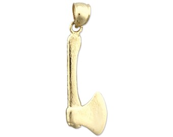 14K Gold 3D Axe Pendant