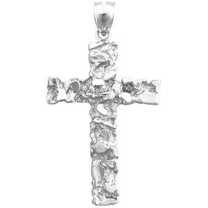 Rhodium Plated 925 Sterling Silver Cross Nugget Pendant