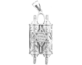 Rhodium Plated 925 sterlingzilver Joodse Thora met Davidster hanger