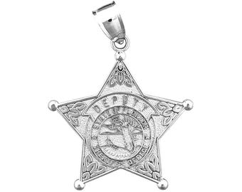 Rhodium Plated 925 Sterling Silver State of Florida Sheriff Deputy Badge Pendant