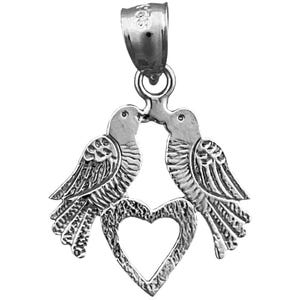 Charm de pájaros del amor con corazón en plata de ley 925 bañada en rodio