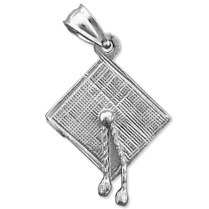 Rhodium Plated 925 Sterling Silver 3D Graduation Cap with Tassel Charm