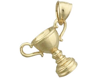 Charm de trofeo de campeón en 3D de oro de 14 quilates