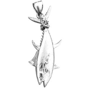 Rhodium Plated 925 Sterling Silver Tuna Fin Tied with Rope Pendant