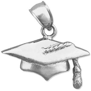 Gorro de graduación con dije de borla en plata de ley 925 bañada en rodio