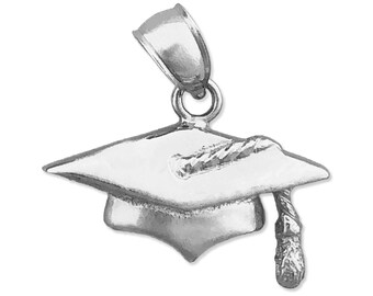 Rhodium Plated 925 Sterling Silver Graduation Cap with Tassel Charm