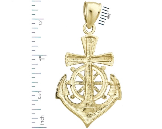 14K Gold Cross Ship Wheel and Anchor Pendant Etsy Australia