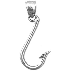Rhodium Plated 925 Sterling Silver 3D Fishing Hook Charm