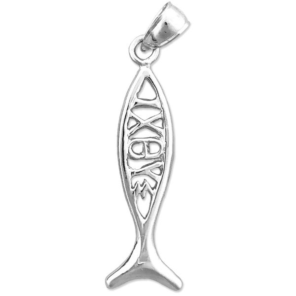 Pendentif Ichthys IXOYE en argent sterling 925 plaqué rhodium