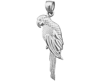 Rhodium Plated 925 Sterling Silver Parrot Pendant
