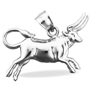 Rhodium Plated 925 Sterling Silver Zodiac Taurus Pendant