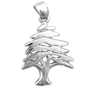 Rhodium Plated 925 Sterling Silver Lebanon Cedar Tree Pendant