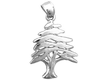 Rhodium Plated 925 Sterling Silver Lebanon Cedar Tree Pendant