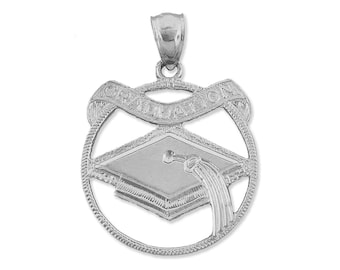 Rhodium Plated 925 Sterling Silver Graduation Banner Medallion