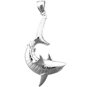Rhodium Plated 925 Sterling Silver Tiger Shark Pendant