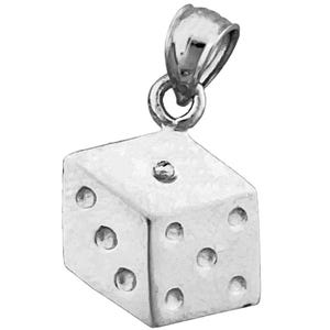Rhodium Plated 925 Sterling Silver Dice Charm