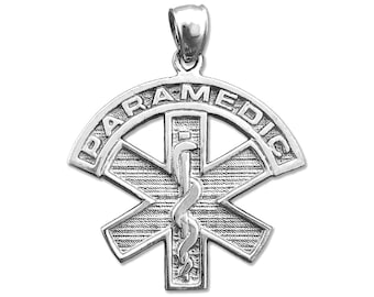 Rhodium Plated 925 Sterling Silver Paramedic Star of Life Pendant