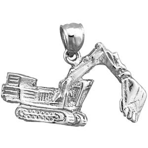 Rhodium Plated 925 Sterling Silver Excavator Charm