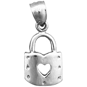 Rhodium Plated 925 Sterling Silver Padlock with Cutout Heart Charm