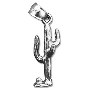 Rhodium Plated 925 Sterling Silver 3-D Saguaro Cactus Charm
