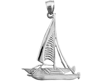 Rhodium Plated 925 Sterling Silver Catamaran Sailboat Pendant