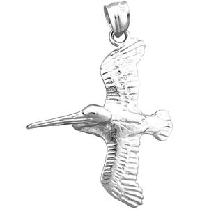 Rhodium Plated 925 Sterling Silver Flying Pelican Pendant