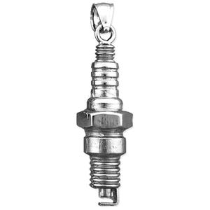 Rhodium Plated 925 Sterling Silver 3-D Spark Plug Pendant