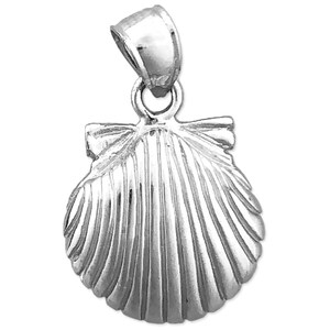 Rhodium Plated 925 Sterling Silver 14MM Scallop Shell Mini Charm