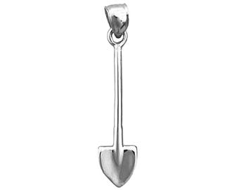 Rhodium Plated 925 Sterling Silver 3D Garden Shovel Charm
