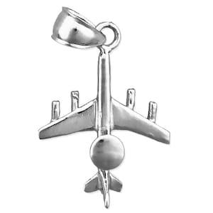 Rhodium Plated 925 Sterling Silver E-3 Sentry (AWACS) Aircraft 3D Charm